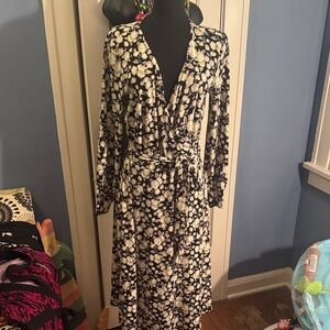 Floral Black and White Wrap Dress